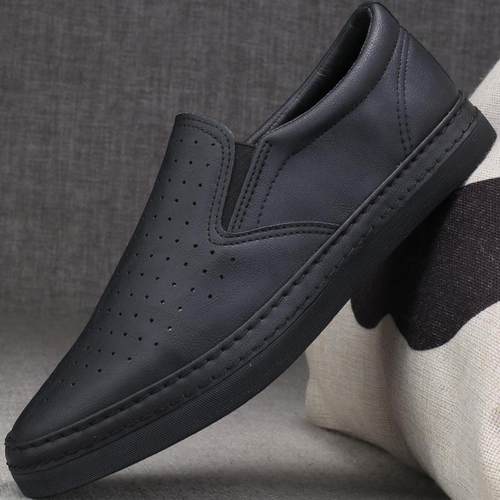 高档男士凉鞋懒鞋人鞋夏季透气男鞋一脚蹬休闲皮鞋子潮鞋皮凉鞋洞