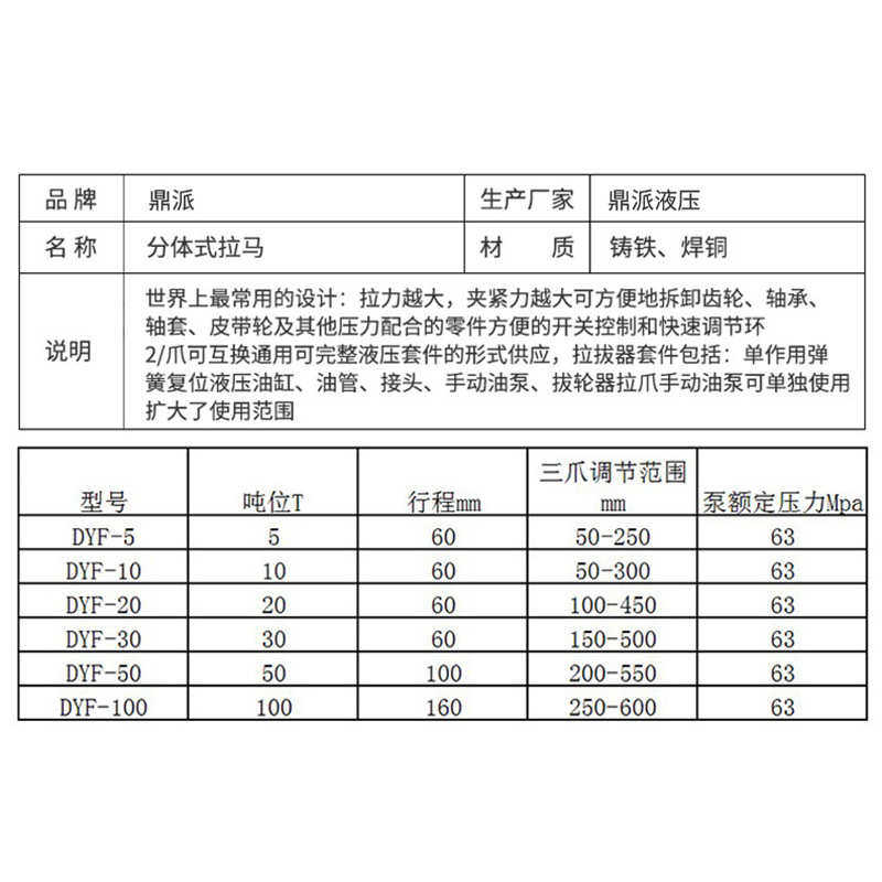 厂家加工50T分体式液压拉马50吨轴承拨轮器三爪分离式液压拉马
