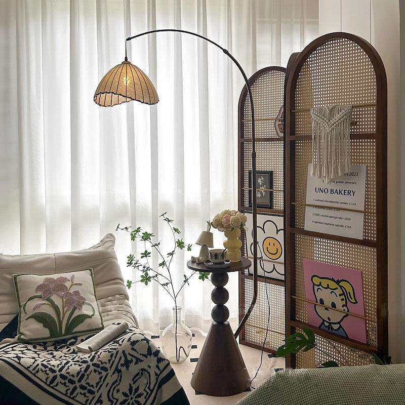 法式中古风落地灯美式复古客厅沙发边几置物架卧室床头柜一体台灯