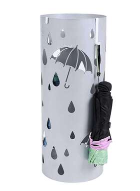 欧式铁艺雨伞桶/金属伞架银灰色伞架家庭办公室装饰与滴盘和挂钩