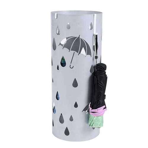 欧式铁艺雨伞桶/金属伞架银灰色伞架家庭办公室装饰与滴盘和挂钩