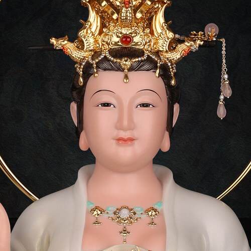 福盛东仿汉白玉地母娘娘神像家用供奉九母元君彩绘后土夫人摆件