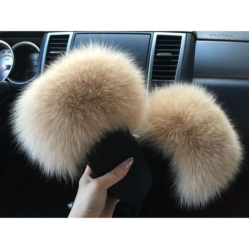 高档0鞋24款真毛平底毛毛拖狐狸毛鞋子秋冬韩版一字拖防外穿棉女2