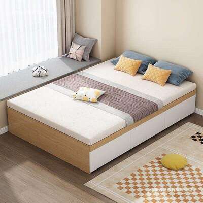 实木床现代简约双人无头床床地储物床台榻榻米单人床柜床GDA一体