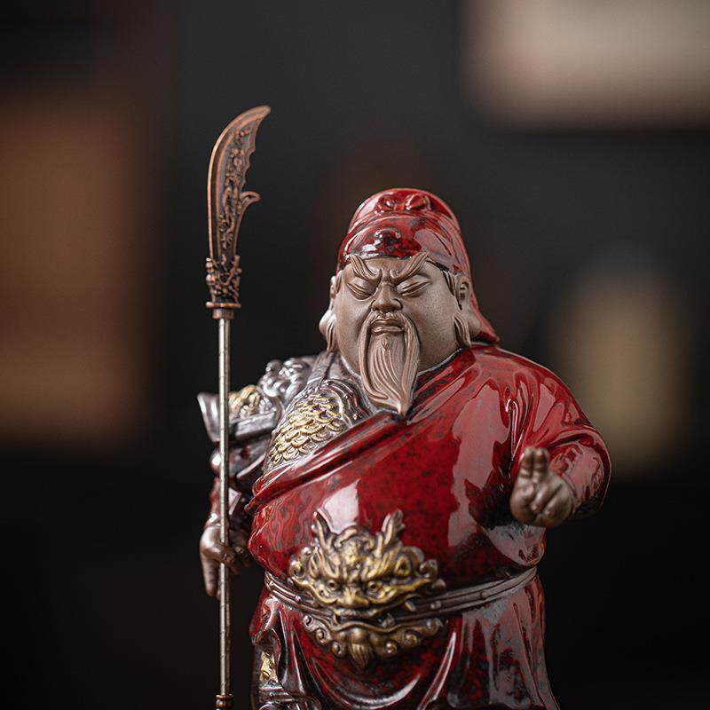 陶瓷武财神茶宠摆件精品个性小号招财关公家居客厅茶室桌面装饰品