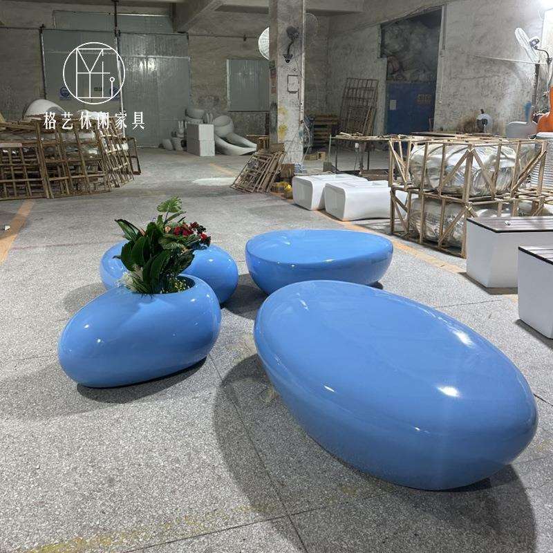 玻璃钢鹅卵石坐凳水滴花盆组合座椅座椅商场公园美陈简约休息凳子