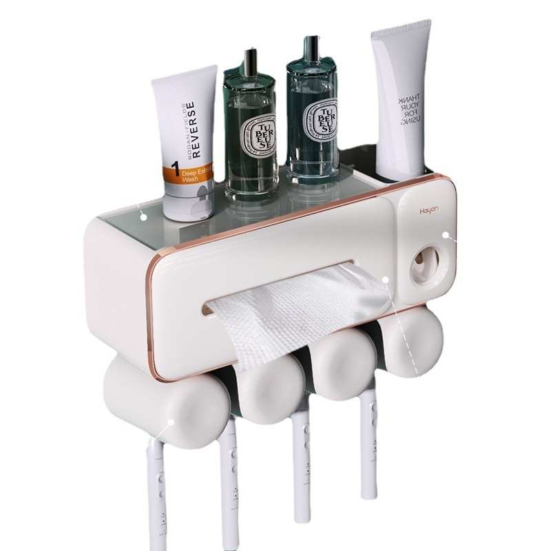 牙刷置物架带洗脸巾一体漱口杯刷牙杯架子家庭壁挂式免打孔牙刷架