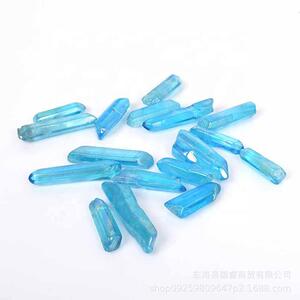 厂家 水晶电镀蓝色水晶柱小柱子单尖柱能量石摆件盆景工艺