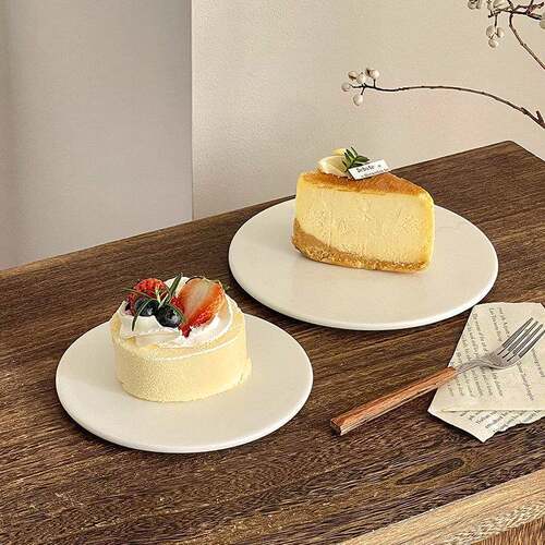 简约纯白陶瓷蛋糕盘平板圆盘创意甜品展示碟西点慕斯盘子寿司摆盘