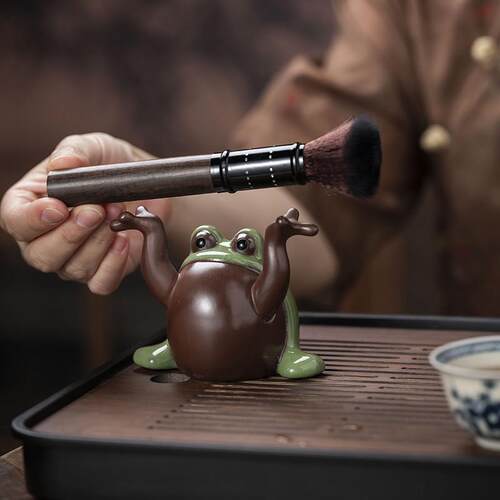 可爱青蛙顶呱呱哥窑开片可养茶宠摆件茶盘个性趣味茶玩茶笔架笔托