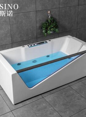 亚克力裙边玻璃浴缸 双人冲浪按摩 龙头 七彩灯 方形洗澡盆工厂