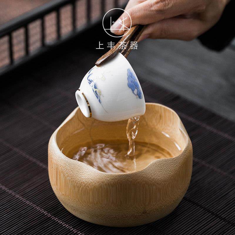 上丰竹节茶洗荷叶碗水果碗茶道配件洗杯碗功夫茶具杯洗竹制荷花碗