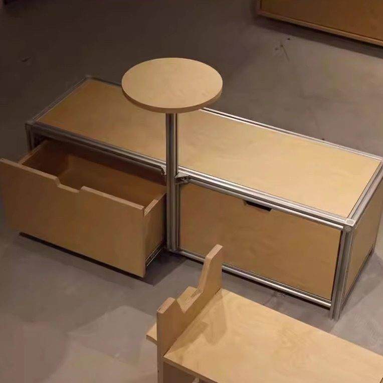 工业风铝型材一体组合桌椅海洋板储物柜咖啡店卡座长凳长椅两用桌,住宅家具,餐边柜,淘宝优惠券,粉丝福利购,淘宝优惠卷