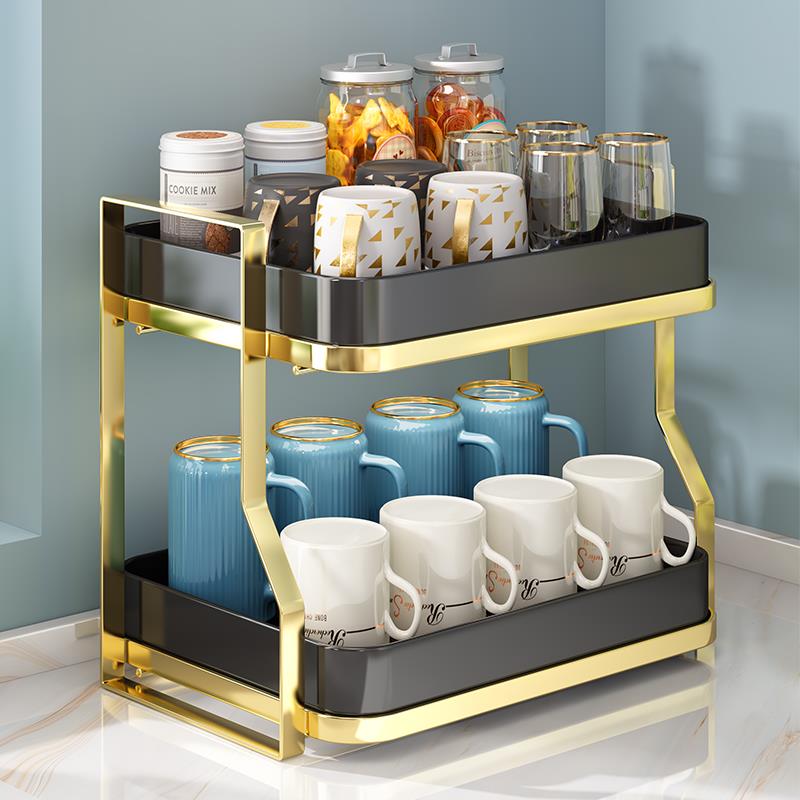 轻奢杯子收纳置物架厨房桌面落地多层家用茶具放玻璃杯沥水杯架子