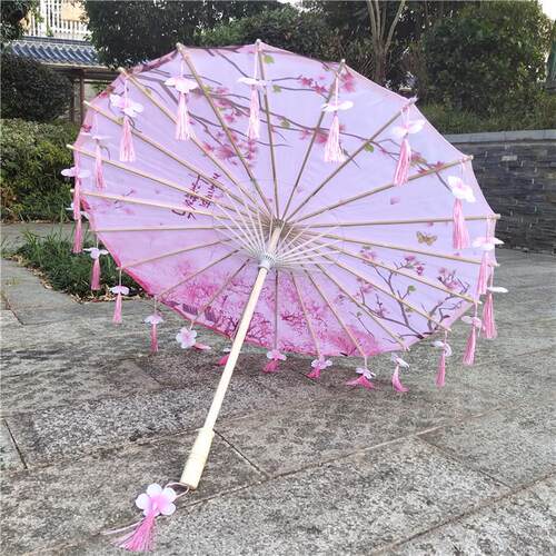 新品花瓣流苏伞汉服伞舞蹈舞台道具伞旗袍走秀油纸伞拍照绸赵之周