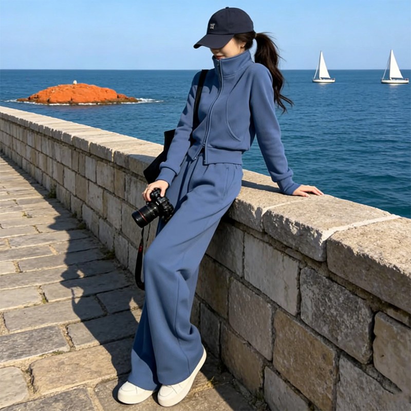 欧洲站休闲运动套装女2026新款春秋冬季保暖高级感立领开衫两件套