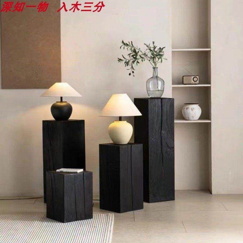 侘寂风碳化根雕凳子覆古原木方形木墩子民宿酒店花架艺术玄关摆件