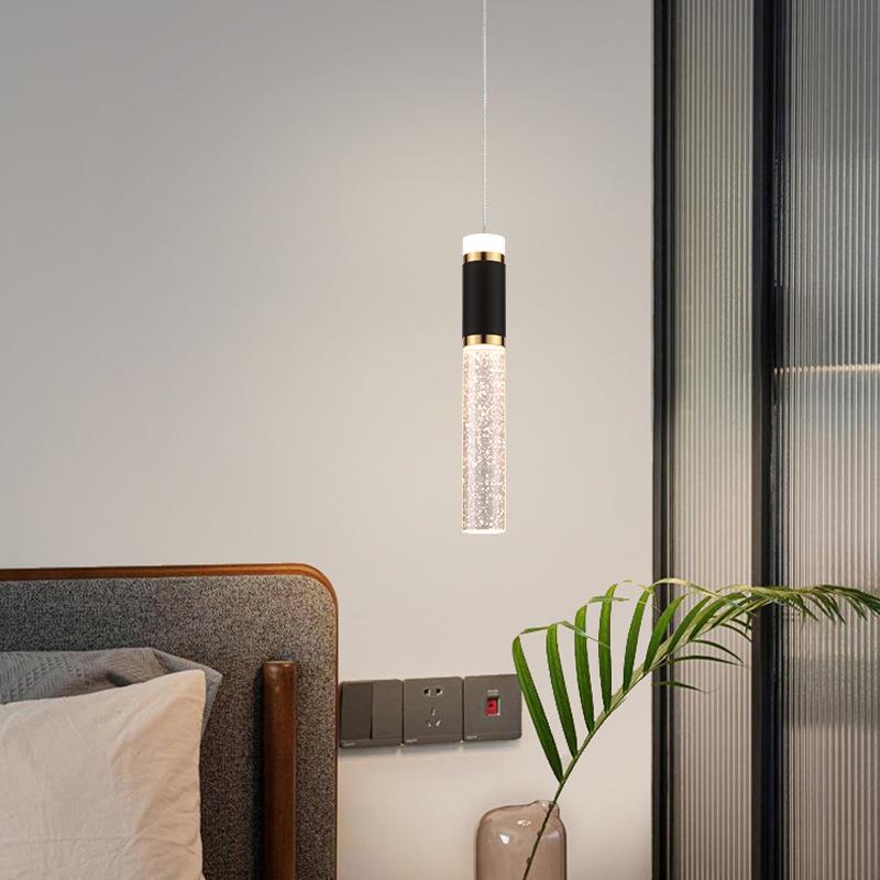F137N1N长筒关小吊灯入户玄水晶头卧室吊线床灯感现代简约装饰氛