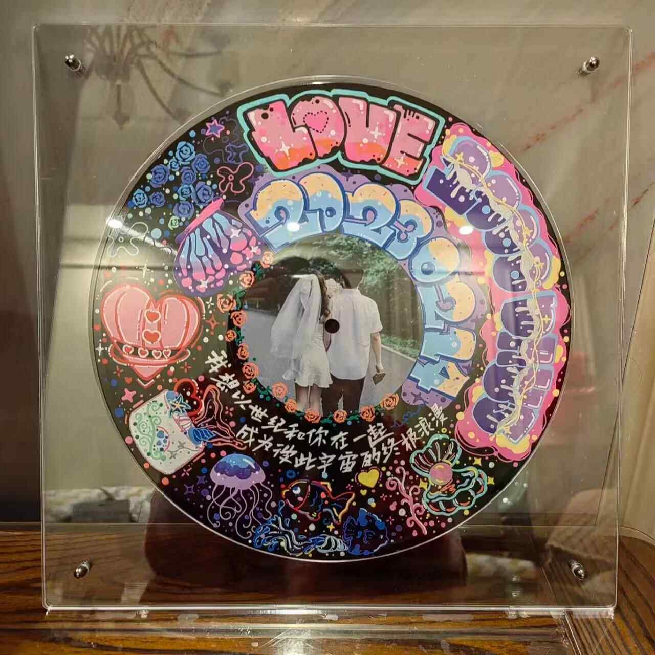 压克力黑胶唱片展示框光碟收纳保护盒凹槽CD相框装饰立牌简约碟架