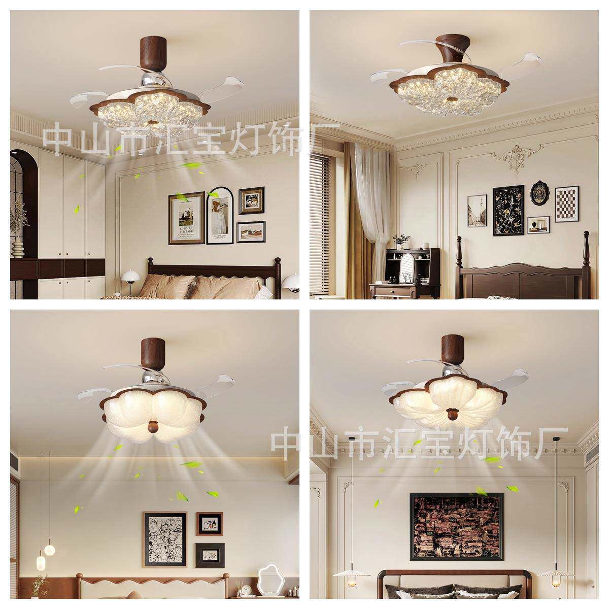 全光谱新款风扇灯中古风隐形静音护眼卧室电风扇一体灯餐厅吊扇灯