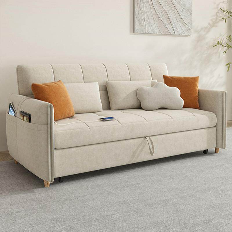 奶油风沙发床推拉式折叠贵妃位收纳储物多功能客厅直排猫抓布沙发