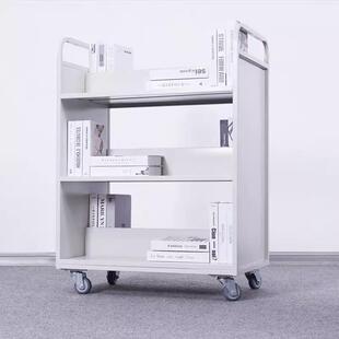 图书馆静音书车手推车档案室专用二层三层移动钢制书车三步登高梯