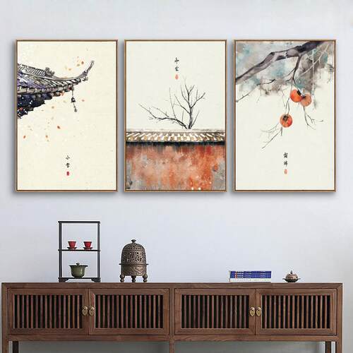 日式装饰画24节气中国古风挂画现代餐厅新中式墙面二十四客厅墙画