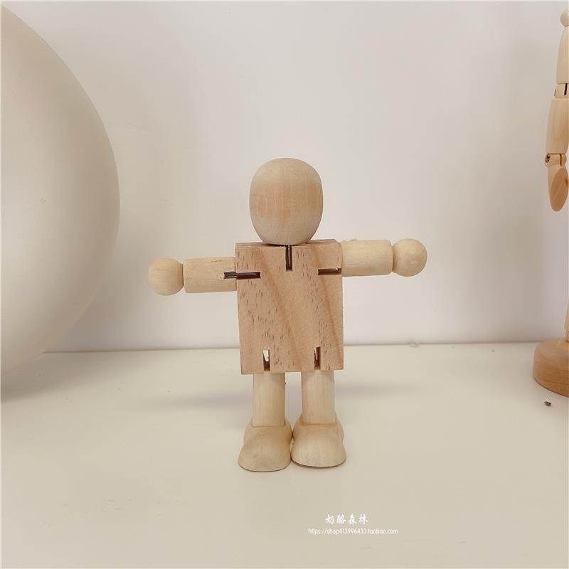 ins风桌面趣味小摆件木头人关节可调节人偶桌面装饰拍照装饰背景