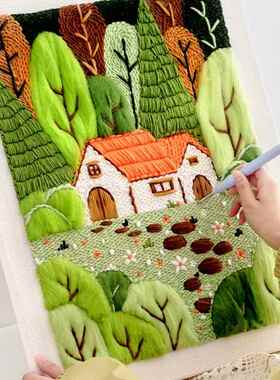 羊毛毡毛线装饰画戳戳绣相框刺绣手工diy成品礼物成人孕期解闷