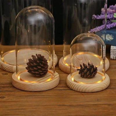 MagiDeal Clear Glass Display Dome with LED Wood Base