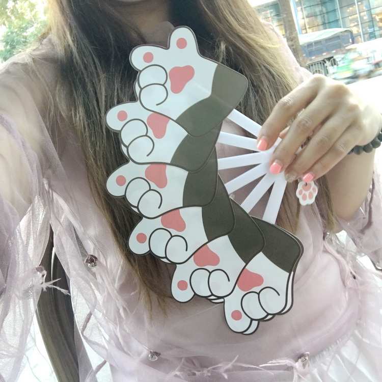 猫胡同 小号卡通猫爪扇子 卖萌装饰PP 可爱猫咪周边 小 比心 加油