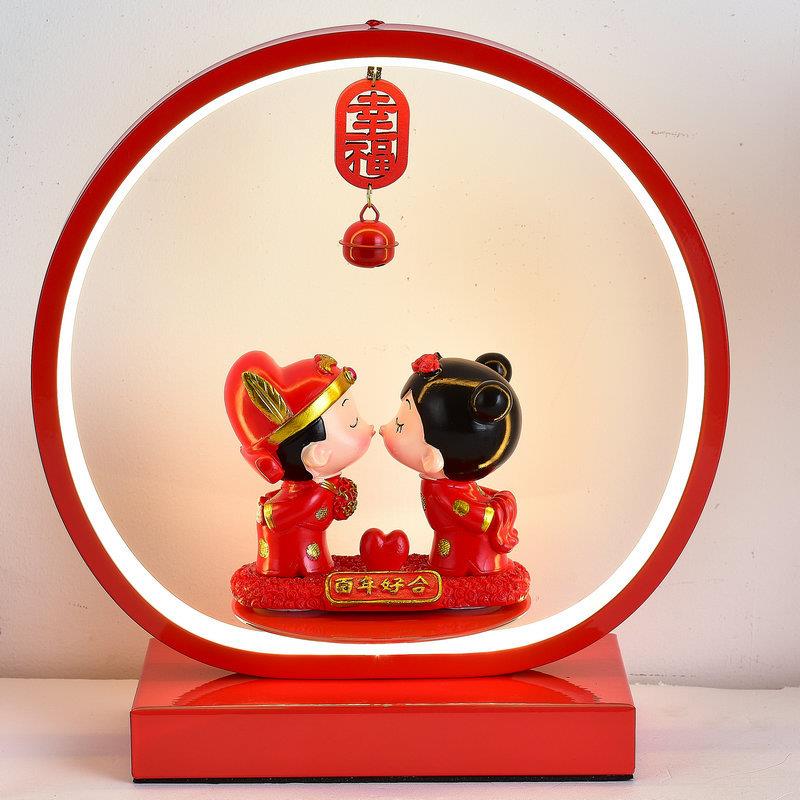 新款婚庆结婚台灯婚房红色床头灯长明灯陪嫁灯一对送新娘礼品旋转
