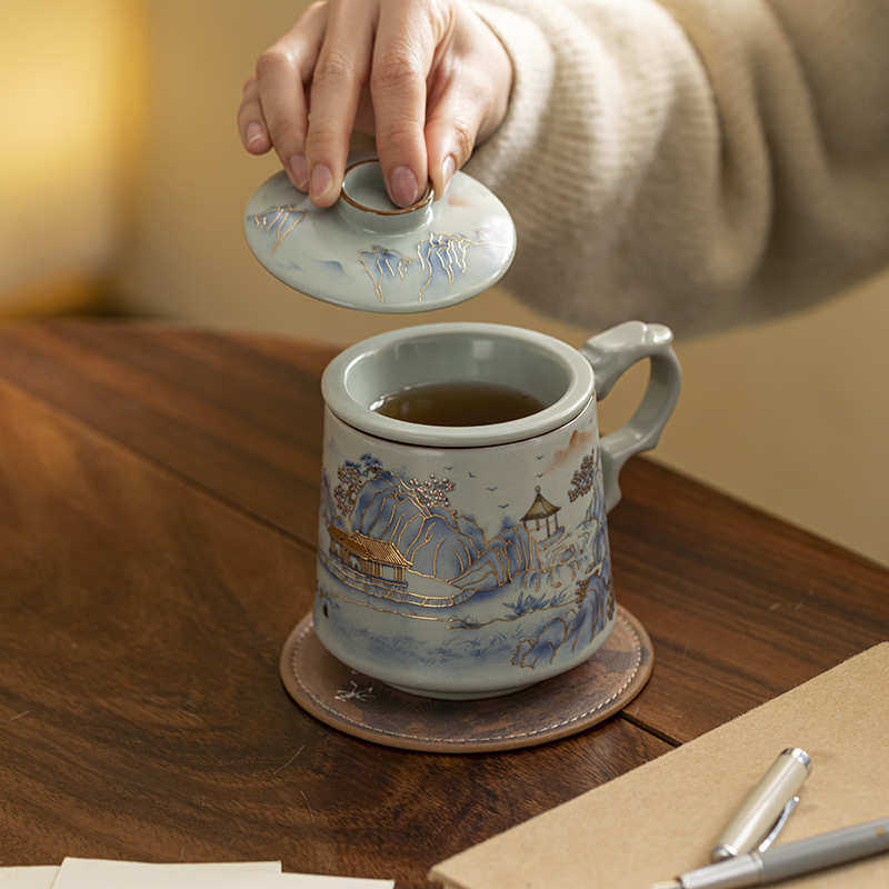 礼品杯茶杯毕业季开可茶水养水杯办公承礼杯汝窑 片分离套装陶瓷