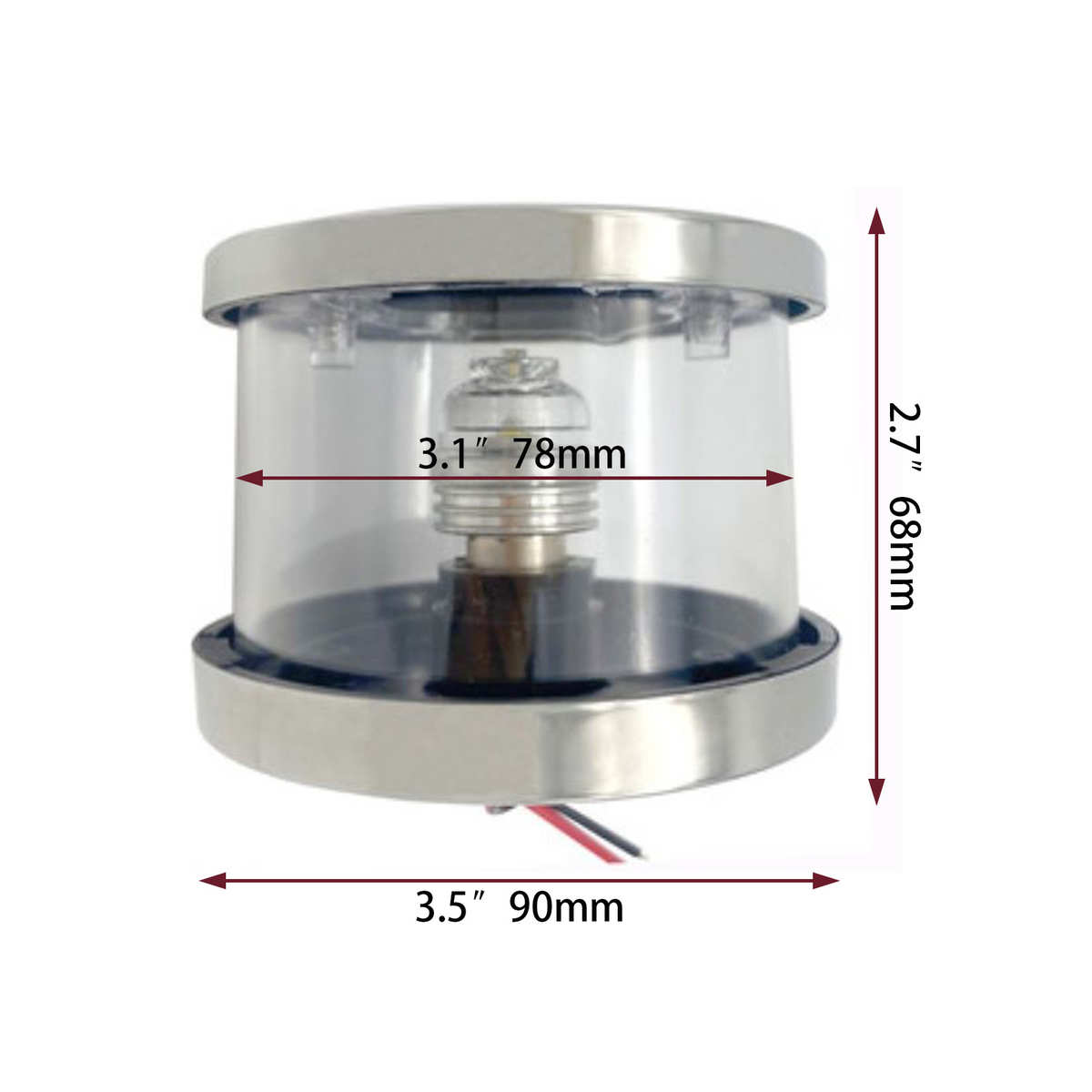 12-24V不锈钢环照灯透明红色绿色灯罩91*68mm船用游艇用配件LED