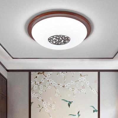 新中式吸顶灯中国风圆形LED实木灯卧室走廊过道门厅阳台灯具0753