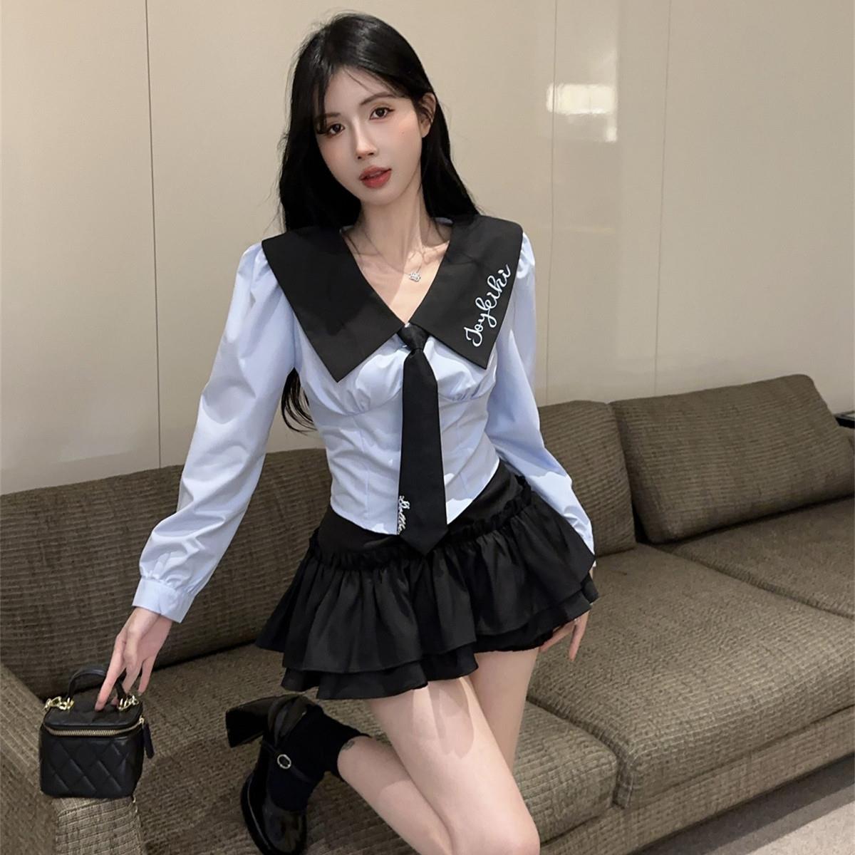 日式学院风制服美容师养生会所足浴工作服技师两件套女秋季长袖