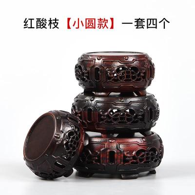 正品底座实木石饰头花瓶红木圆形摆佛像托架红酸莲花古枝董工艺件