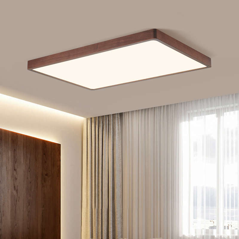 新中式卧室灯黑胡桃木简约圆形护眼灯超亮实木中古书房客厅吸顶灯