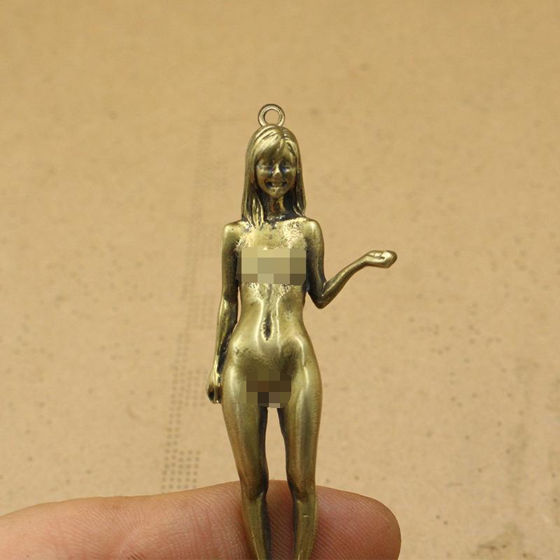 新款直销黄铜美女钥匙扣挂件 铜摆件古玩手把件 裸女吊坠挂饰手办