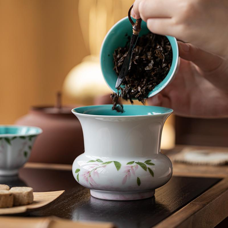皓澜手绘紫藤花建水茶渣缸手工陶瓷茶桌水盂茶洗茶渣缸茶道零配件