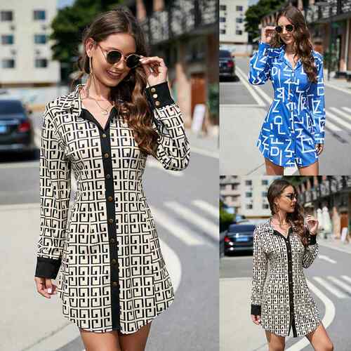 Women's single row short skirt long sleeved dress