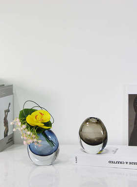 简约北欧创意小巧厚水晶玻璃花瓶花器样板房家居软装饰品摆件批发