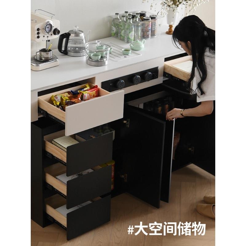 岛意式可伸缩旋转台餐桌一体T型无品牌/型家用岩板L吧台桌厨房吧