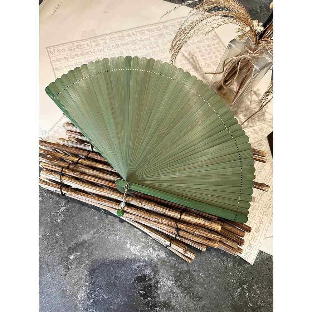 芷墨创意素雅全竹折扇工艺扇纯色扇子汉服古风简约时尚复古竹青绿