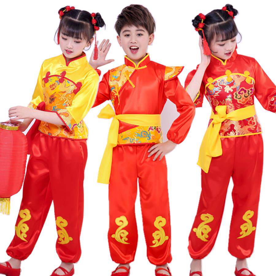 六一儿童中国风民族喜庆演出服男女童开门红灯笼舞蹈服打鼓表演服