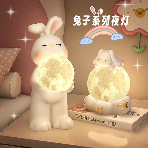 哺兔子小夜灯卧室眼睡灯台灯护床头灯儿童房可爱乳拍拍灯高眠BJ20