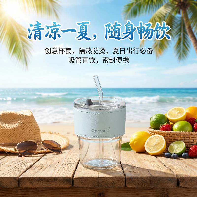 玻璃水杯男生女生家用小容量耐高温竹节吸管咖啡杯子高颜值ins风图片