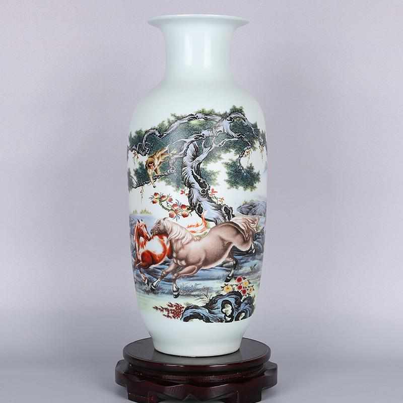 【送底座】景德镇陶瓷器花瓶客厅摆件插花现代家居装饰品小桐安画