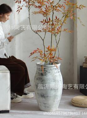落地高款水泥花盆复古大型花器客厅花园售楼部商场装饰绿植盆