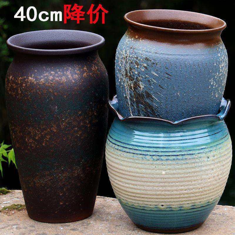 粗陶瓷花盆三角梅高筒盆陶罐大号绿植盆景月季大口径